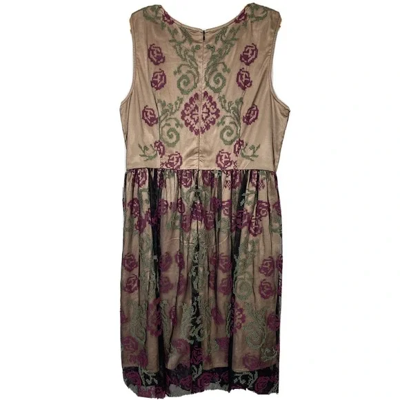 Sundance Lucky In Love Sleeveless Dress Size 10 Black Tulle Embroidered Overlay - Picture 2 of 16